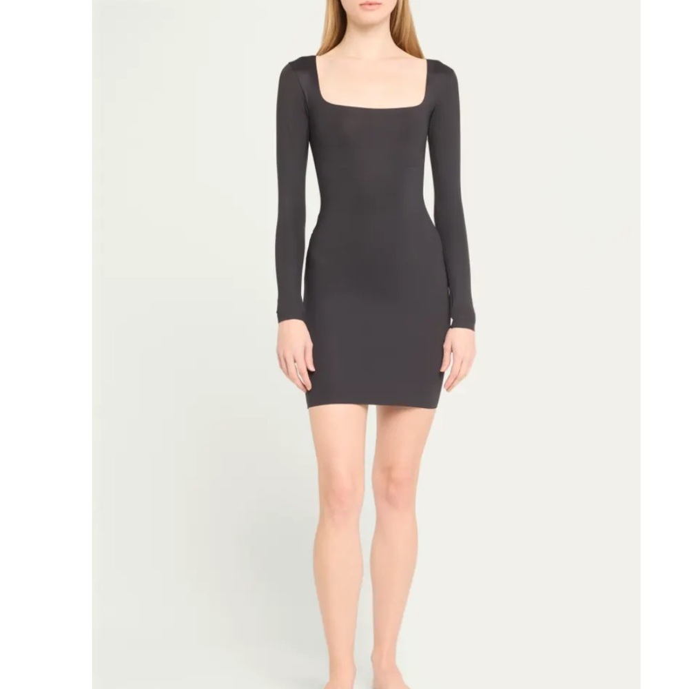 Skims Body Long-Sleeve Scoop-Neck Mini Dress, BLACK SIZE XL 1283